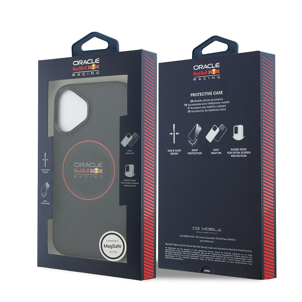 Apple iPhone 17 Kılıf Redbull Orjinal Lisanslı M-safe Şarj Özellikli Kırmızı Halka ve Logo Kabartmalı PU Deri Kapak Lacivert