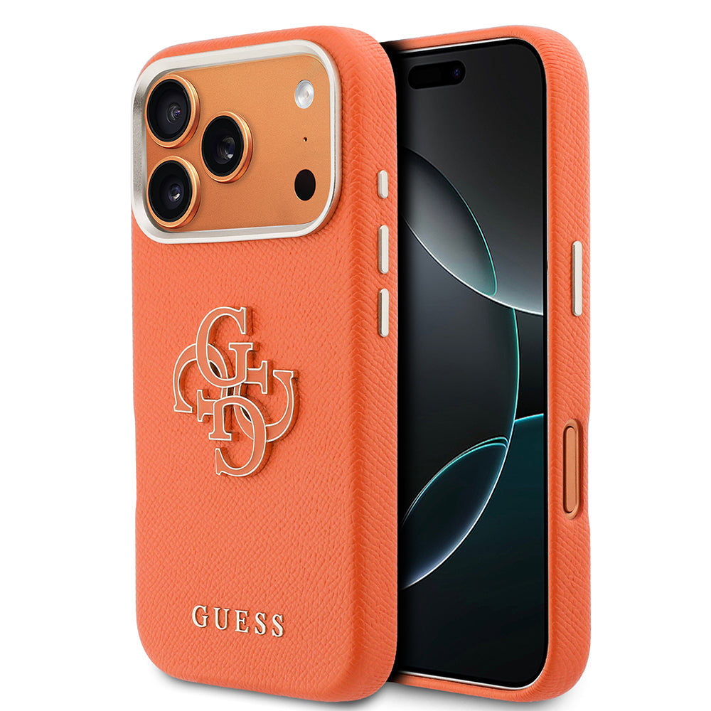 Apple iPhone 17 Pro Kılıf Guess Orjinal Lisanslı 4G Büyük Metal Kamera Çerçeveli PU Deri Resin Kapak
