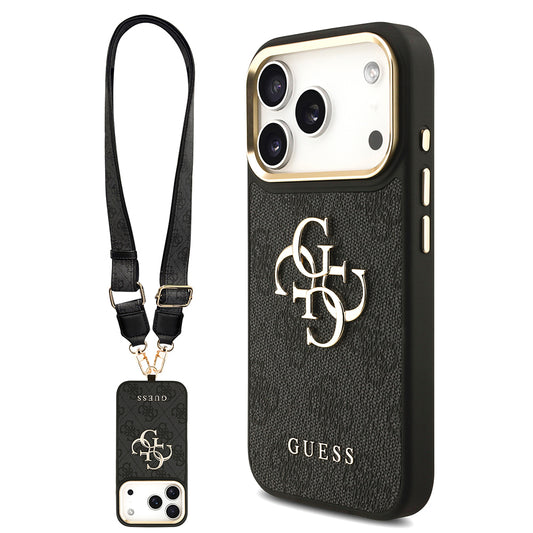 Apple iPhone 17 Pro Kılıf Guess Orjinal Lisanslı 4G Büyük Metal Logolu Kalın Askılı Kapak Pembe