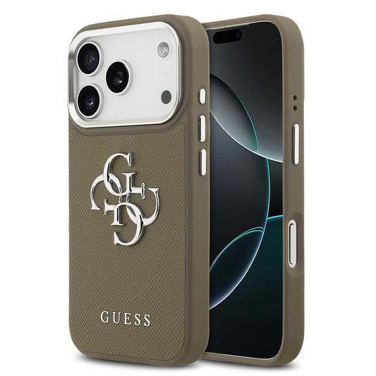 Apple iPhone 17 Pro Kılıf Guess Orjinal Lisanslı Grained 4G Metal Büyük Logolu Kapak