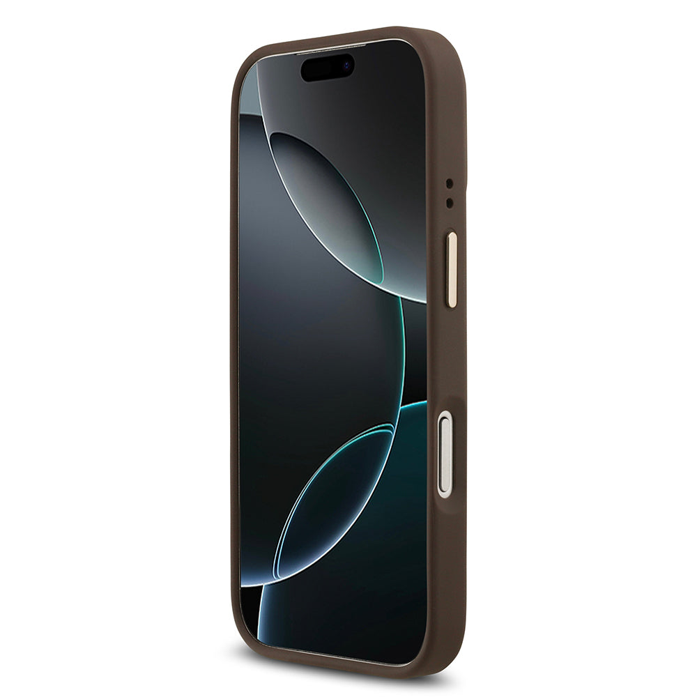 Apple iPhone 17 Pro Kılıf Guess Orjinal Lisanslı M-safe Şarj Özellikli Gold Metal Kamera Çerçeveli Taşlı 4G Logolu Kapak Pembe