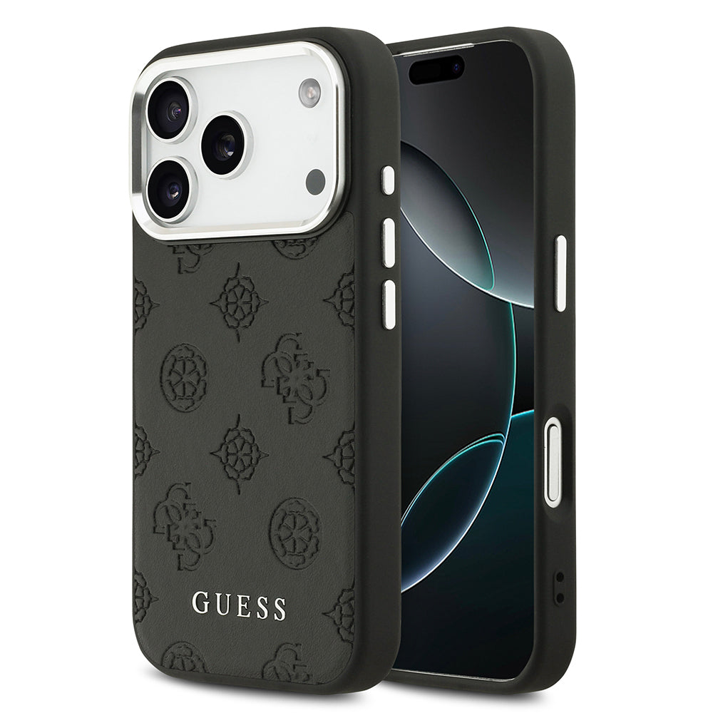 Apple iPhone 17 Pro Kılıf Guess Orjinal Lisanslı M-safe Şarj Özellikli Sıcak Baskılı Klasik Yazı Logolu PU Deri Peony Kapak