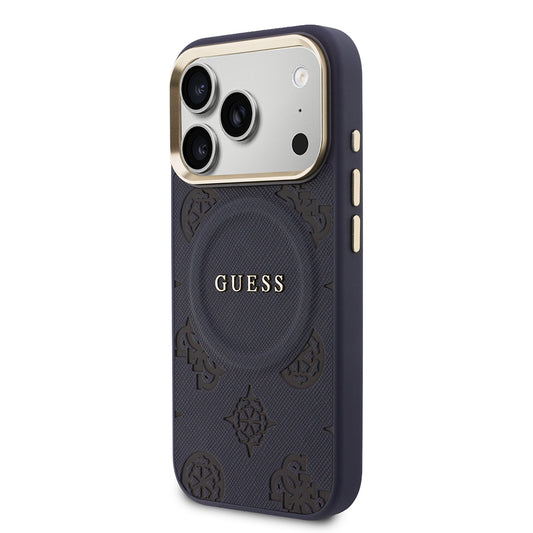 Apple iPhone 17 Pro Kılıf Guess Orjinal Lisanslı M-safe Şarj Özellikli Sıcak Baskılı Yazı Logolu PU Deri Peony Kapak