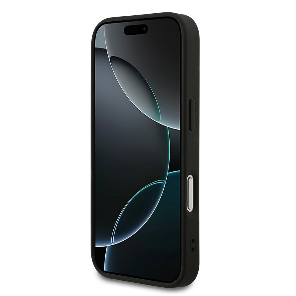 Apple iPhone 17 Pro Kılıf Guess Orjinal Lisanslı M-safe Şarj Özellikli Yazı Logolu PU Deri Kapak Siyah