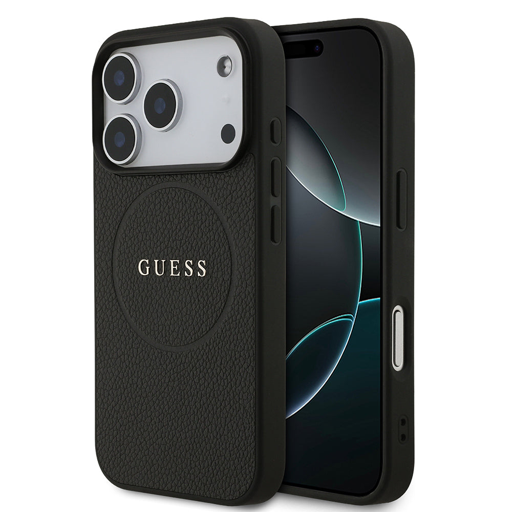 Apple iPhone 17 Pro Kılıf Guess Orjinal Lisanslı M-safe Şarj Özellikli Yazı Logolu PU Deri Kapak