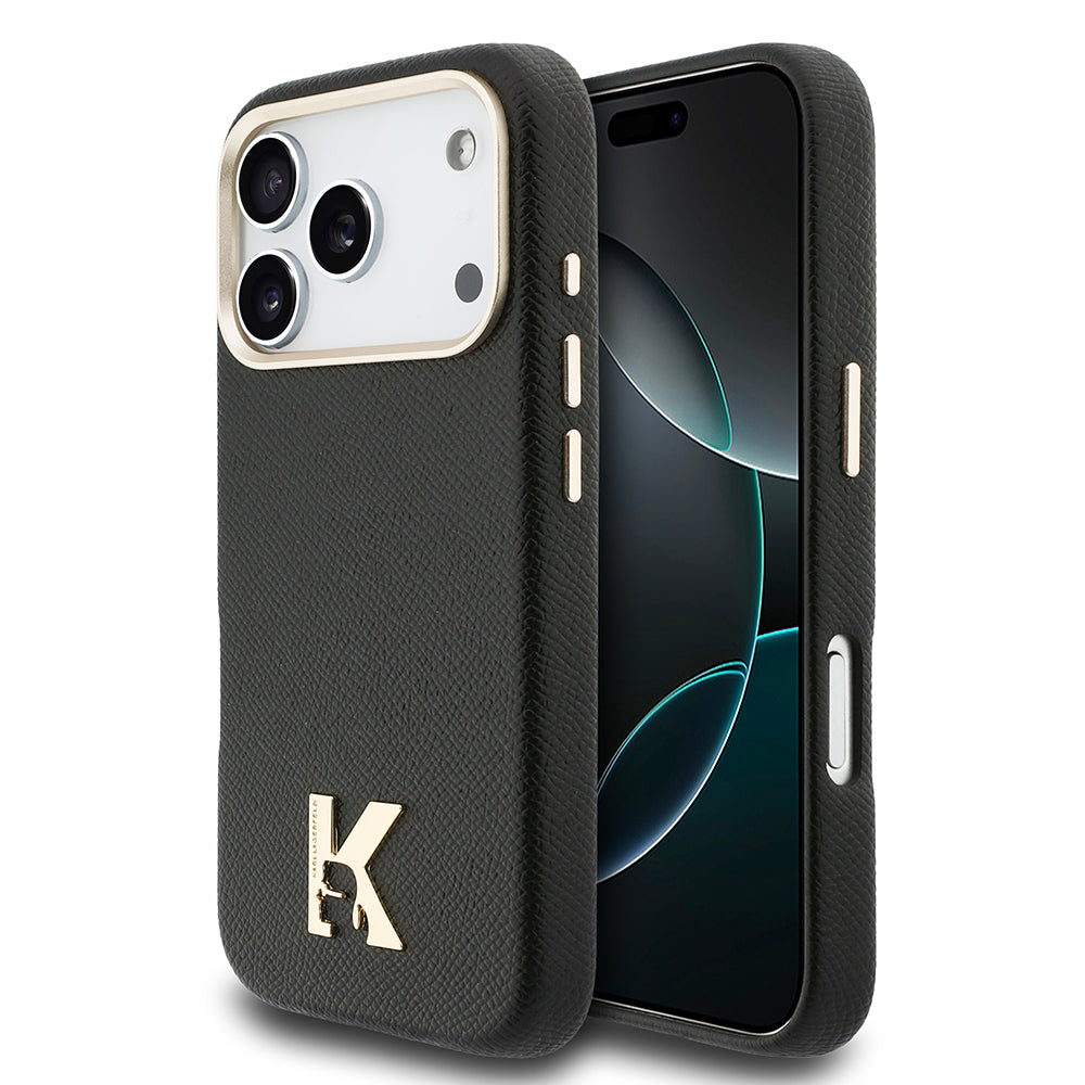 Apple iPhone 17 Pro Kılıf Karl Lagerfeld Orjinal Lisanslı M-safe Şarj Özellikli Gold Kamera Çerçeveli KHEAD Metal Logolu PU Deri Kapak