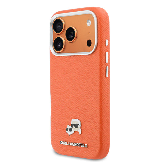 Apple iPhone 17 Pro Kılıf Karl Lagerfeld Orjinal Lisanslı M-safe Şarj Özellikli Metal Kamera ve Buton Tasarımlı K&C Head Logolu PU Deri Kapak