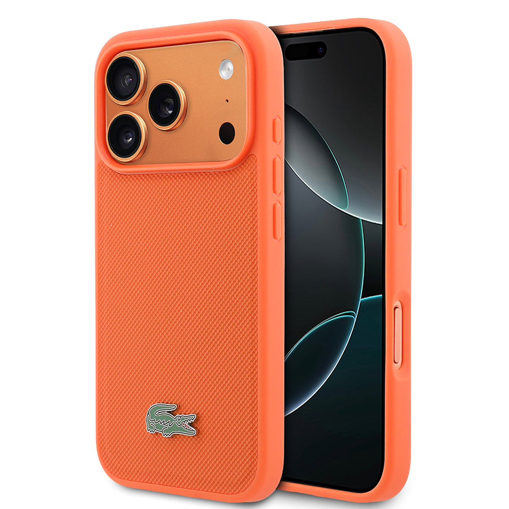Apple iPhone 17 Pro Kılıf Lacoste Orjinal Lisanslı M-safe Şarj Özellikli PU Pike Desenli Metal Logolu Kapak