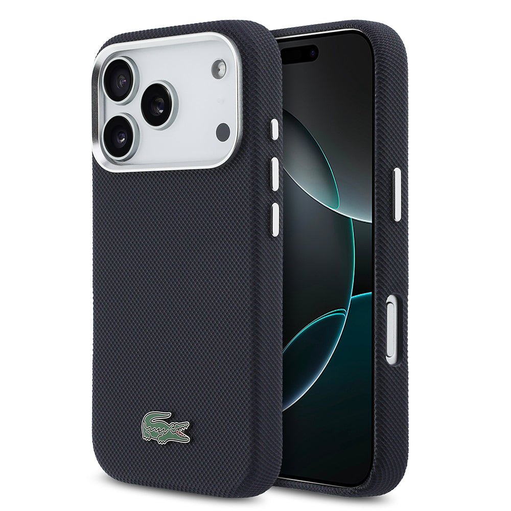 Apple iPhone 17 Pro Kılıf Lacoste Orjinal Lisanslı M-Safe Şarj Özellikli PVC Pike Desenli Arka Yüzey İkonik Timsah Dokuma Logolu Kapak