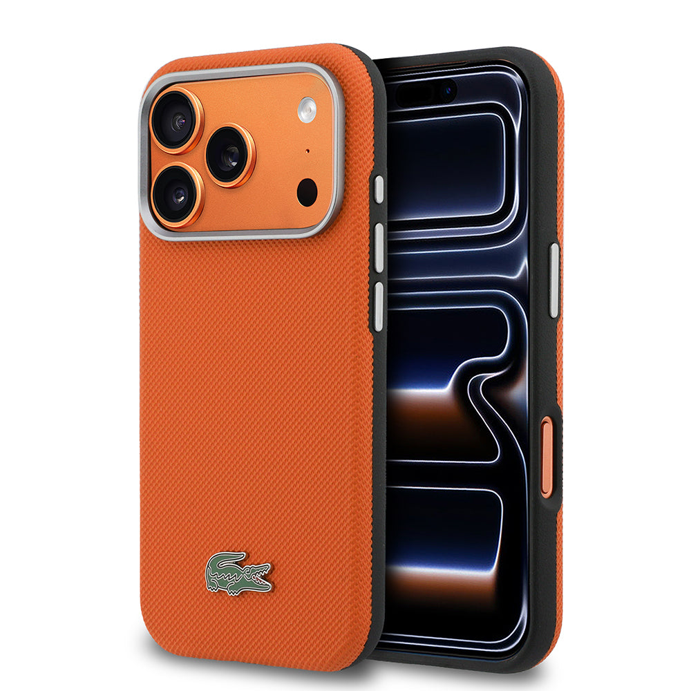 Apple iPhone 17 Pro Kılıf Lacoste Orjinal Lisanslı M-Safe Şarj Özellikli PVC Yarı Pike Desenli Arka Yüzey İkonik Timsah Dokuma Logolu Kapak