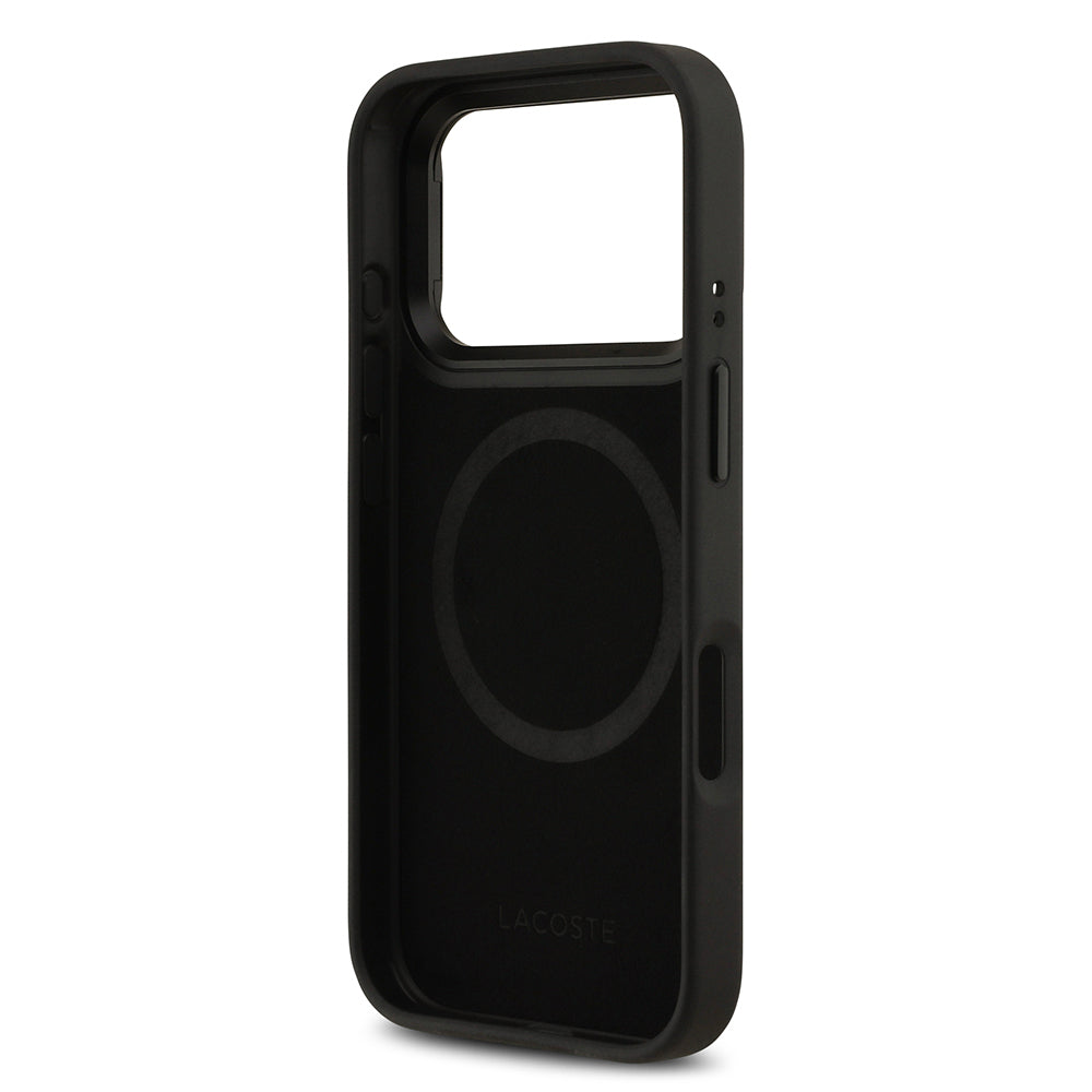 Apple iPhone 17 Pro Kılıf Lacoste Orjinal Lisanslı M-safe Şarj Özellikli Standlı PU Deri Karışık Monogram Desenli Kapak Yeşil