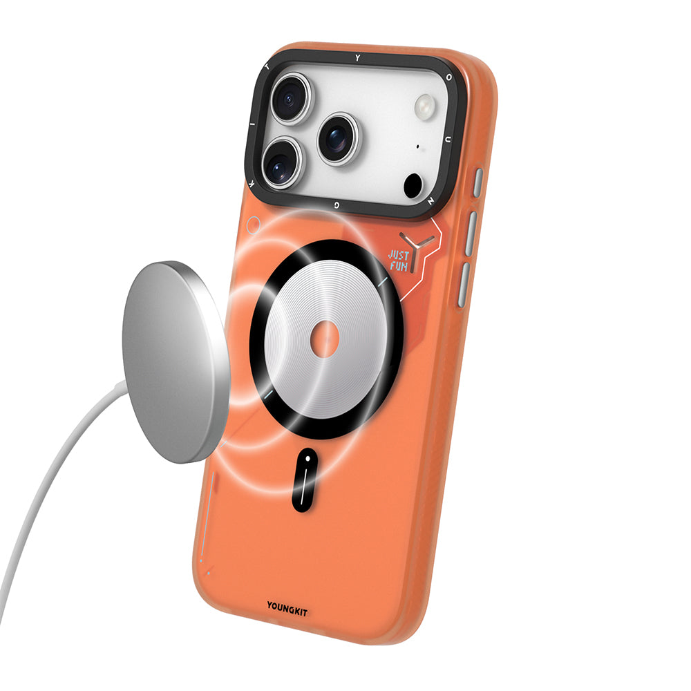 Apple iPhone 17 Pro Kılıf M-safe Şarj Özellikli Disk Desenli Youngkit Disc Battle Kapak Siyah