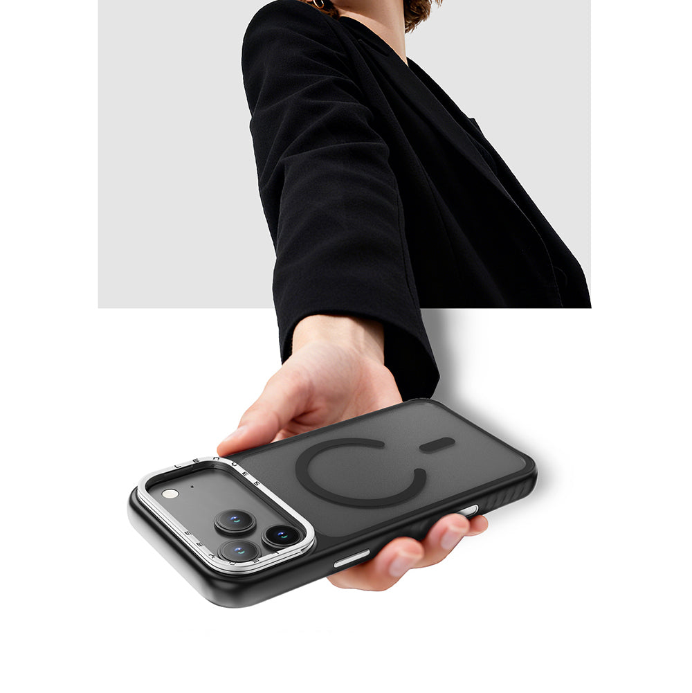 Apple iPhone 17 Pro Kılıf M-safe Şarj Özellikli Metal Kamera Standlı Lenyes CK226 PC Kapak Siyah