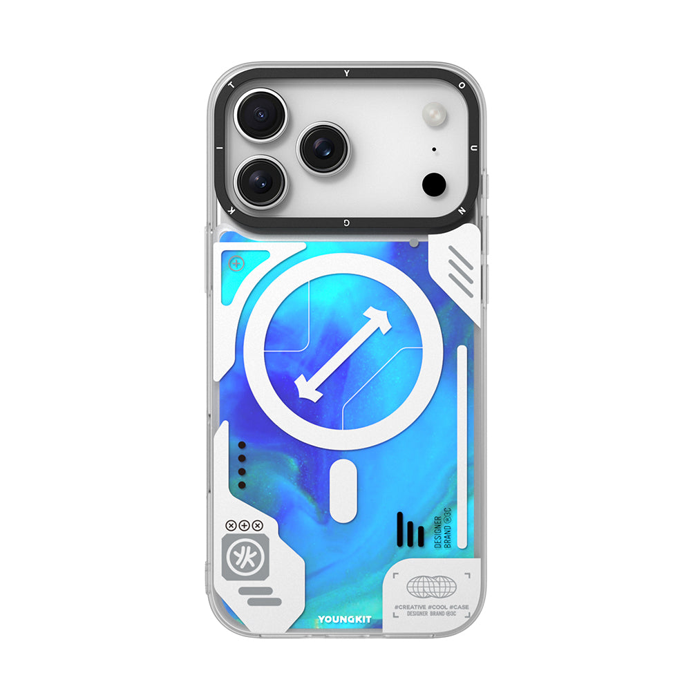 Apple iPhone 17 Pro Kılıf M-safe Şarj Özellikli Parlak Kumlu Sıvılı Tasarımlı Galaxy Fantasy Serisi Kapak Turuncu