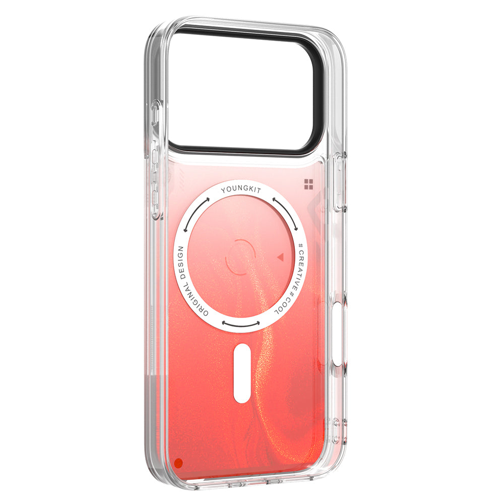 Apple iPhone 17 Pro Kılıf M-safe Şarj Özellikli Parlak Kumlu Sıvılı Tasarımlı Galaxy Fantasy Serisi Kapak Turuncu