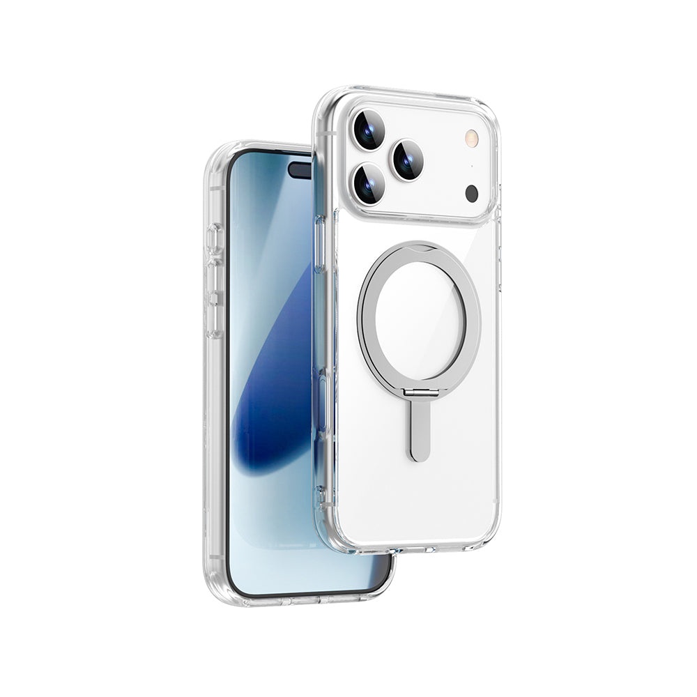 Apple iPhone 17 Pro Kılıf M-safe Şarj Özellikli Wiwu MCC-201 iShield Ultra Serisi Standlı Crystal Sert PC Kapak