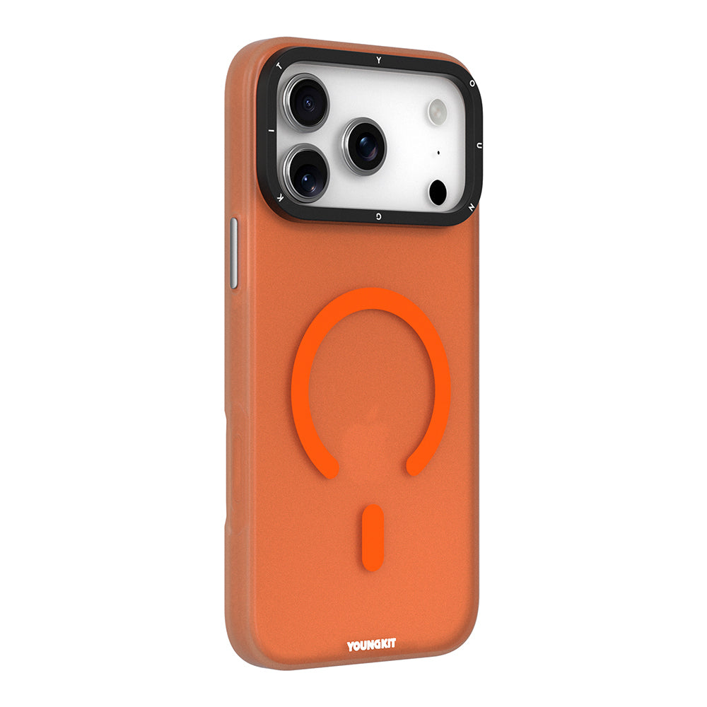 Apple iPhone 17 Pro Kılıf M-safe Şarj Özellikli Youngkit Hidden Sand Serisi Kapak Turuncu