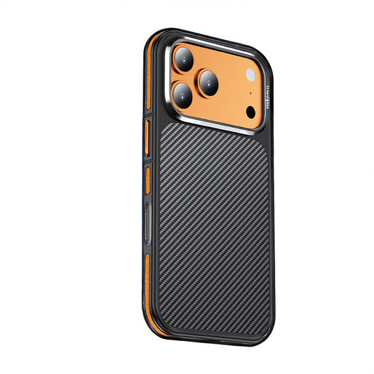 Apple iPhone 17 Pro Kılıf Mat Transparan Karbon Fiber Görünümlü Wlons Marin Kapak