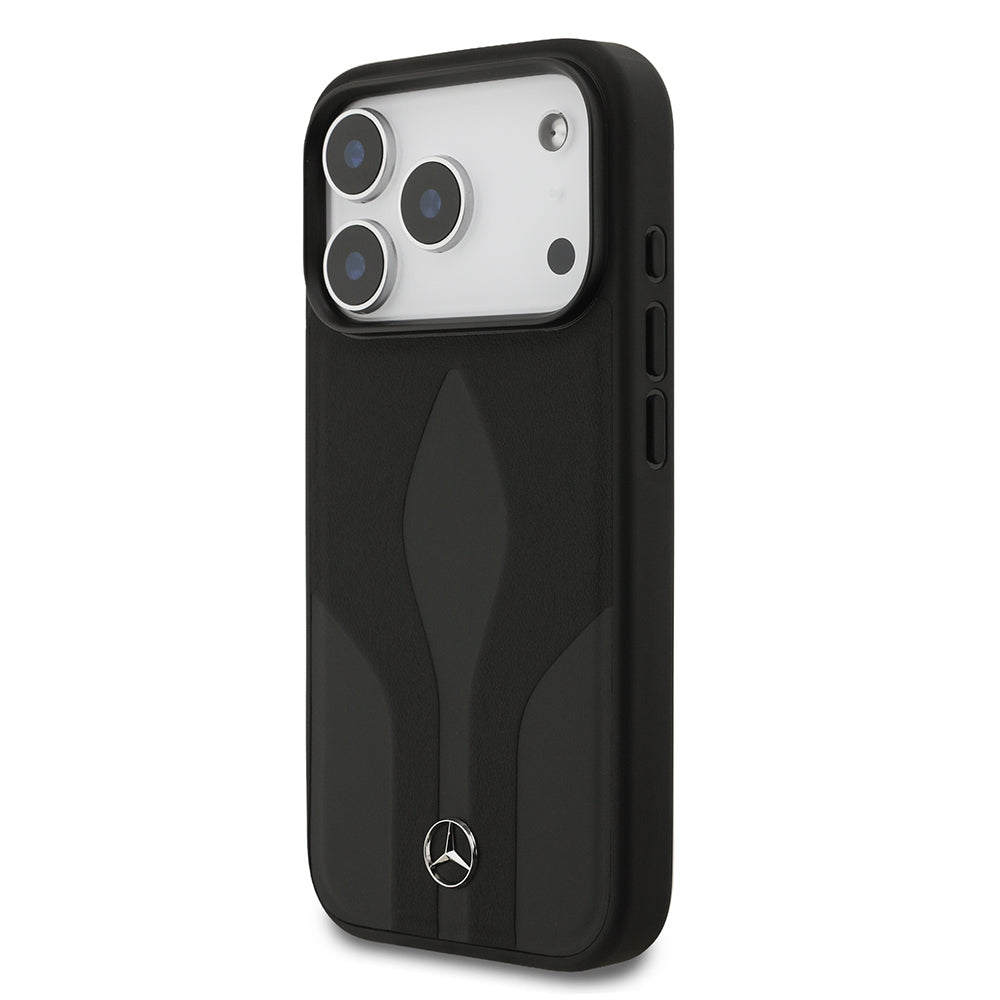 Apple iPhone 17 Pro Kılıf Mercedes Benz Orjinal Lisanslı M-safe Şarj Özellikli Dokulu Desenli Deri Kapak Siyah