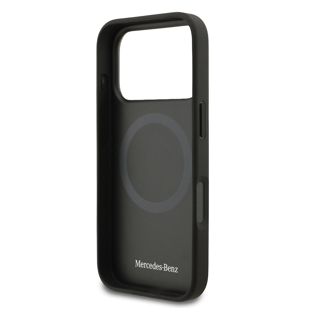 Apple iPhone 17 Pro Kılıf Mercedes Benz Orjinal Lisanslı M-safe Şarj Özellikli Dokulu Desenli Deri Kapak Siyah