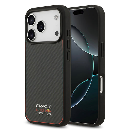 Apple iPhone 17 Pro Kılıf Redbull Orjinal Lisanslı M-safe Şarj Özellikli Karbon Fiber Parlayan Logolu Kevlar Kapak