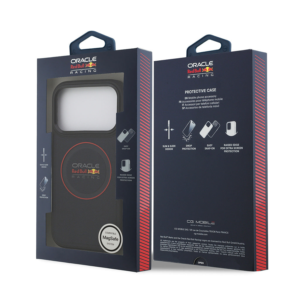 Apple iPhone 17 Pro Kılıf Redbull Orjinal Lisanslı M-safe Şarj Özellikli Kırmızı Halka ve Logo Kabartmalı PU Deri Kapak Siyah