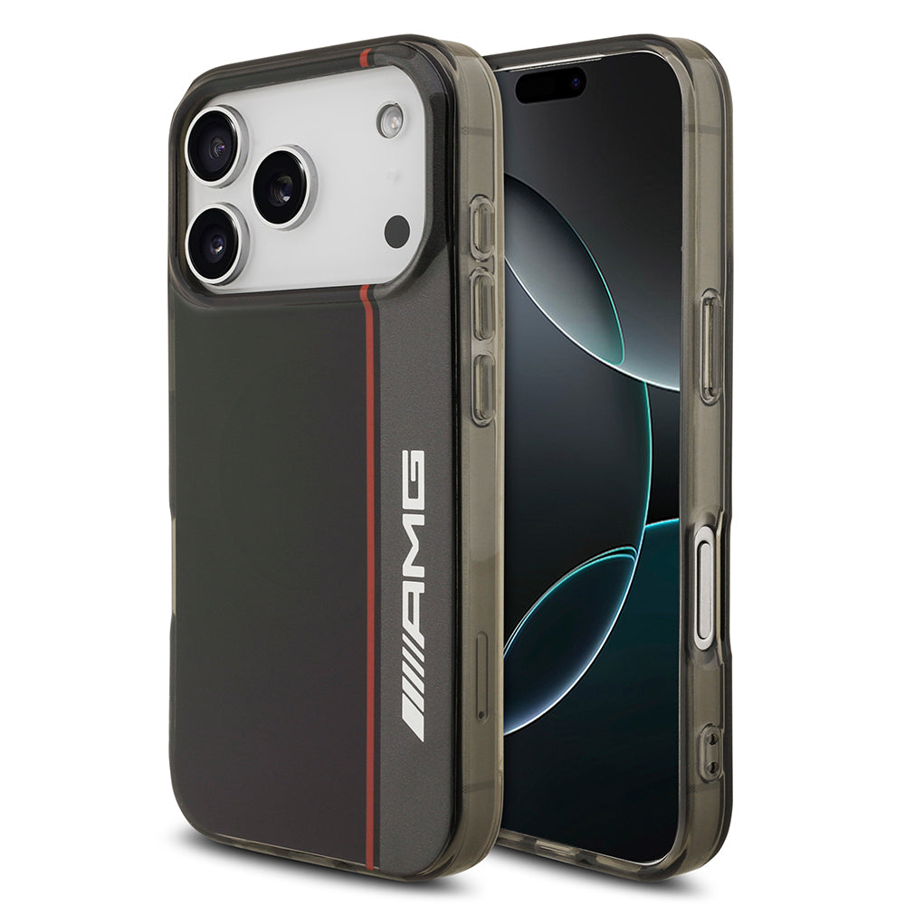 Apple iPhone 17 Pro Max Kılıf AMG Orjinal Lisanslı M-safe Şarj Özellikli IML Baskı Logolu Çift Katmanlı Bow Lines Kapak Siyah