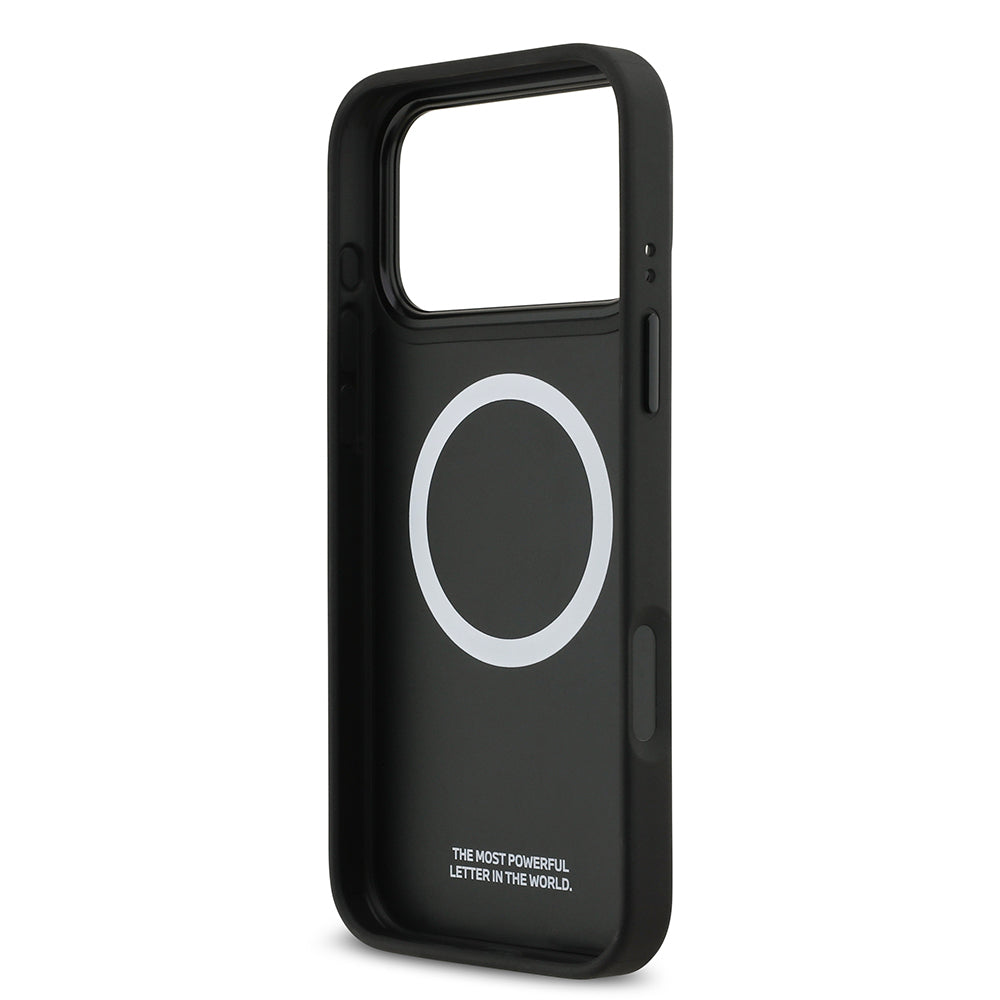 Apple iPhone 17 Pro Max Kılıf BMW Orjinal Lisanslı M-safe Şarj Özellikli M Logolu Üç Şeritli Delikli Deri Kapak Siyah