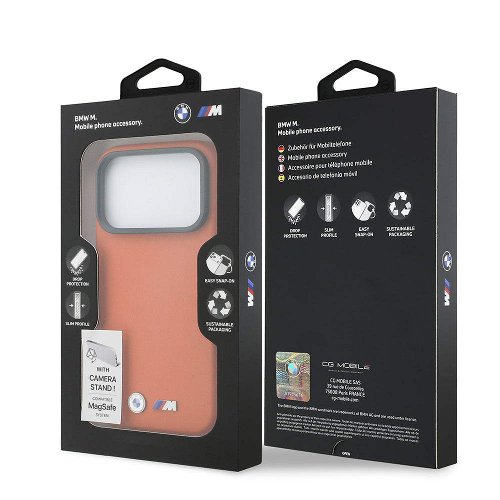 Apple iPhone 17 Pro Max Kılıf BMW Orjinal Lisanslı M-safe Şarj Özellikli Standlı Metal Kamera Çerçeveli M Logolu PU Deri Kapak
