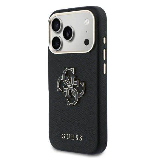 Apple iPhone 17 Pro Max Kılıf Guess Orjinal Lisanslı 4G Büyük Metal Kamera Çerçeveli PU Deri Resin Kapak