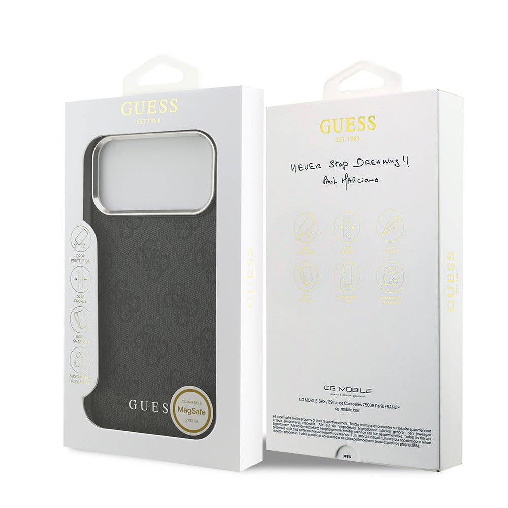 Apple iPhone 17 Pro Max Kılıf Guess Orjinal Lisanslı M-safe Şarj Özellikli 4G Klasik Yazı Logolu Kapak Siyah