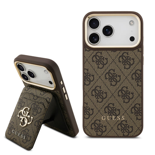 Apple iPhone 17 Pro Max Kılıf Guess Orjinal Lisanslı M-safe Şarj Özellikli 4G Metal Büyük Logolu Kartlıklı Kapak