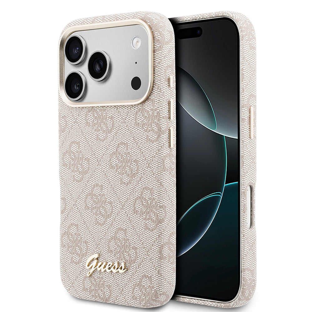 Apple iPhone 17 Pro Max Kılıf Guess Orjinal Lisanslı M-safe Şarj Özellikli Script Yazı Logolu 4G Desenli Kapak
