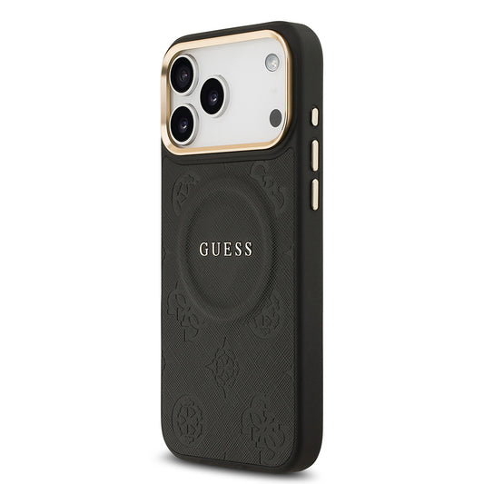 Apple iPhone 17 Pro Max Kılıf Guess Orjinal Lisanslı M-safe Şarj Özellikli Sıcak Baskılı Yazı Logolu PU Deri Peony Kapak