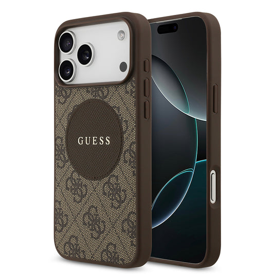 Apple iPhone 17 Pro Max Kılıf Guess Orjinal Lisanslı M-safe Şarj Özellikli Yazı Logolu Circle Classic Kapak Pembe