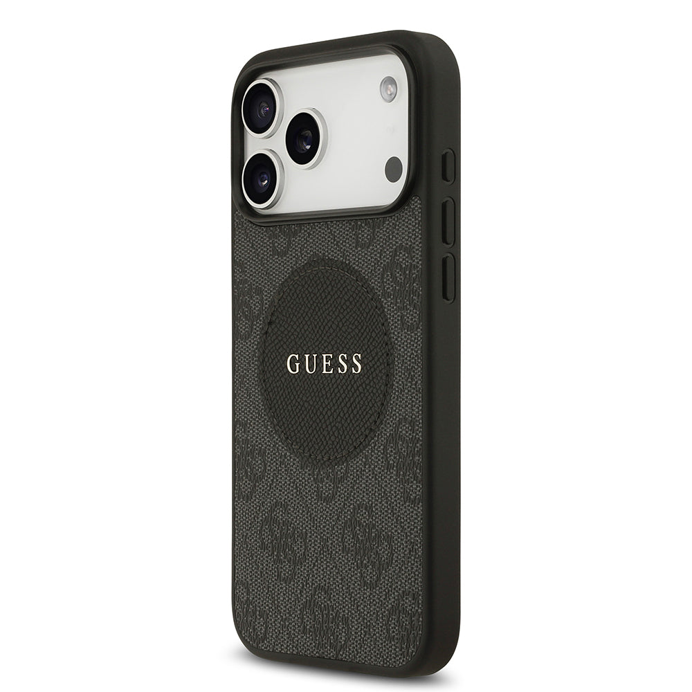 Apple iPhone 17 Pro Max Kılıf Guess Orjinal Lisanslı M-safe Şarj Özellikli Yazı Logolu Circle Classic Kapak Kahverengi