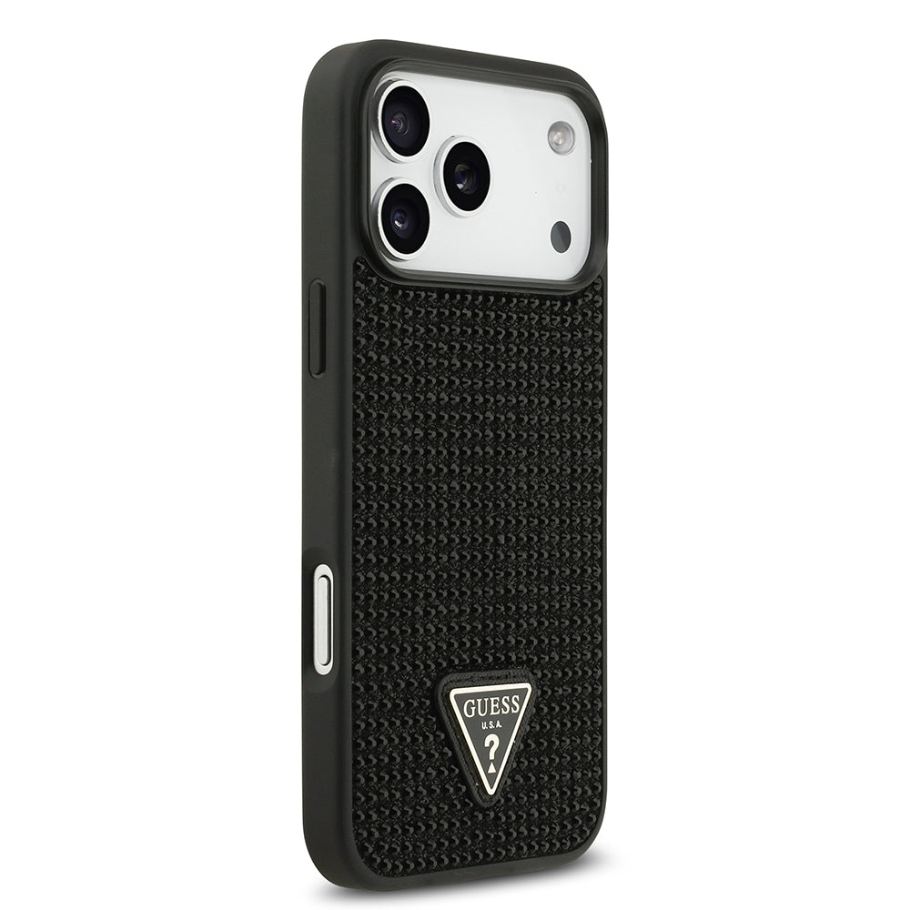 Apple iPhone 17 Pro Max Kılıf Guess Orjinal Lisanslı Taşlı Arka Yüzey Üçgen Logolu Kapak Pembe