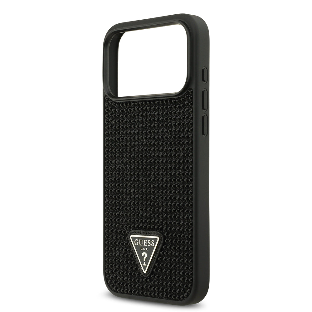 Apple iPhone 17 Pro Max Kılıf Guess Orjinal Lisanslı Taşlı Arka Yüzey Üçgen Logolu Kapak Pembe