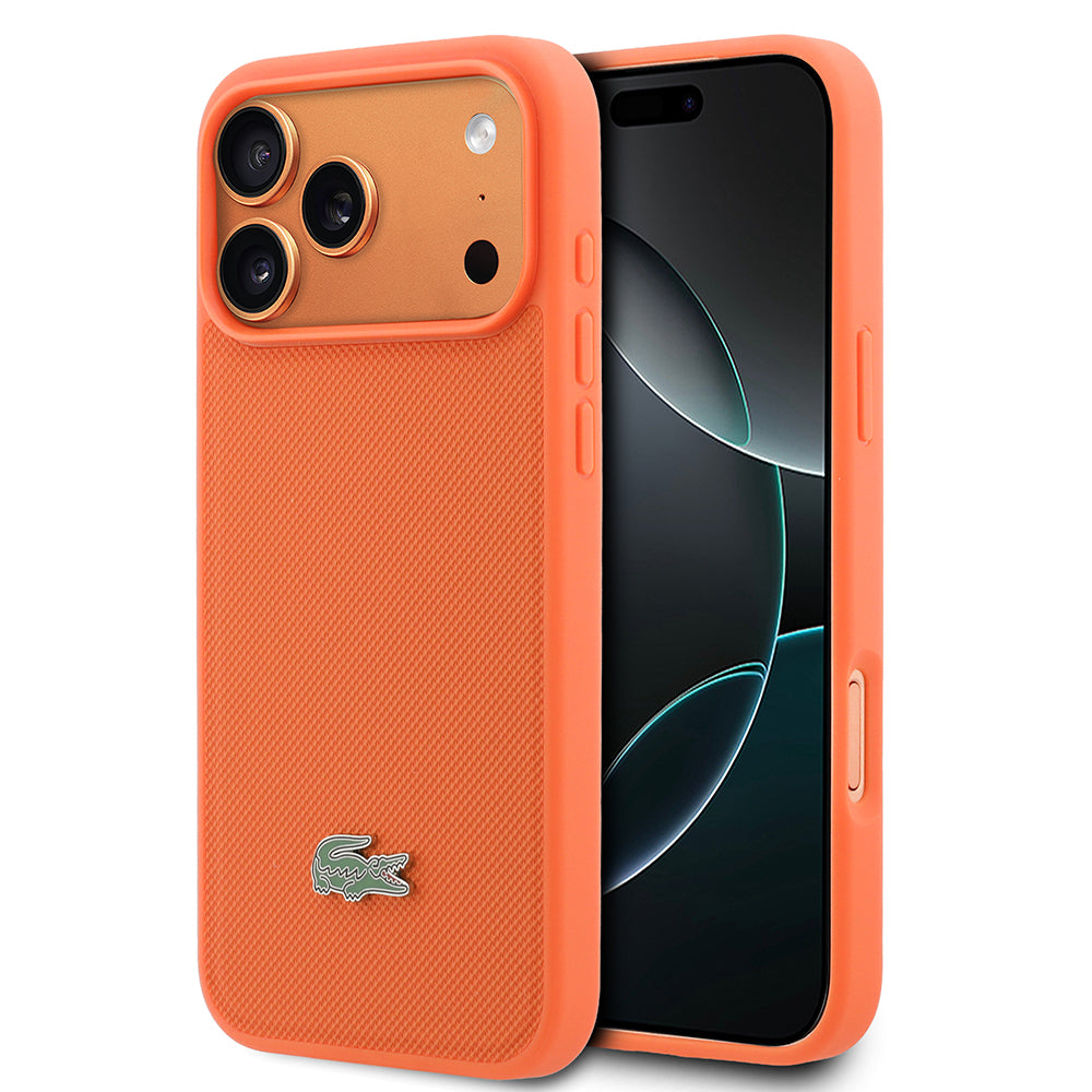 Apple iPhone 17 Pro Max Kılıf Lacoste Orjinal Lisanslı M-safe Şarj Özellikli PU Pike Desenli Metal Logolu Kapak