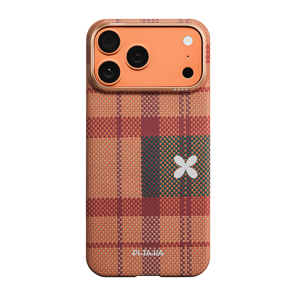 Apple iPhone 17 Pro Max Kılıf M-safe Şarj Özellikli Aramid Karbon Fiber Pitaka Flora in Grid Serisi Kapak
