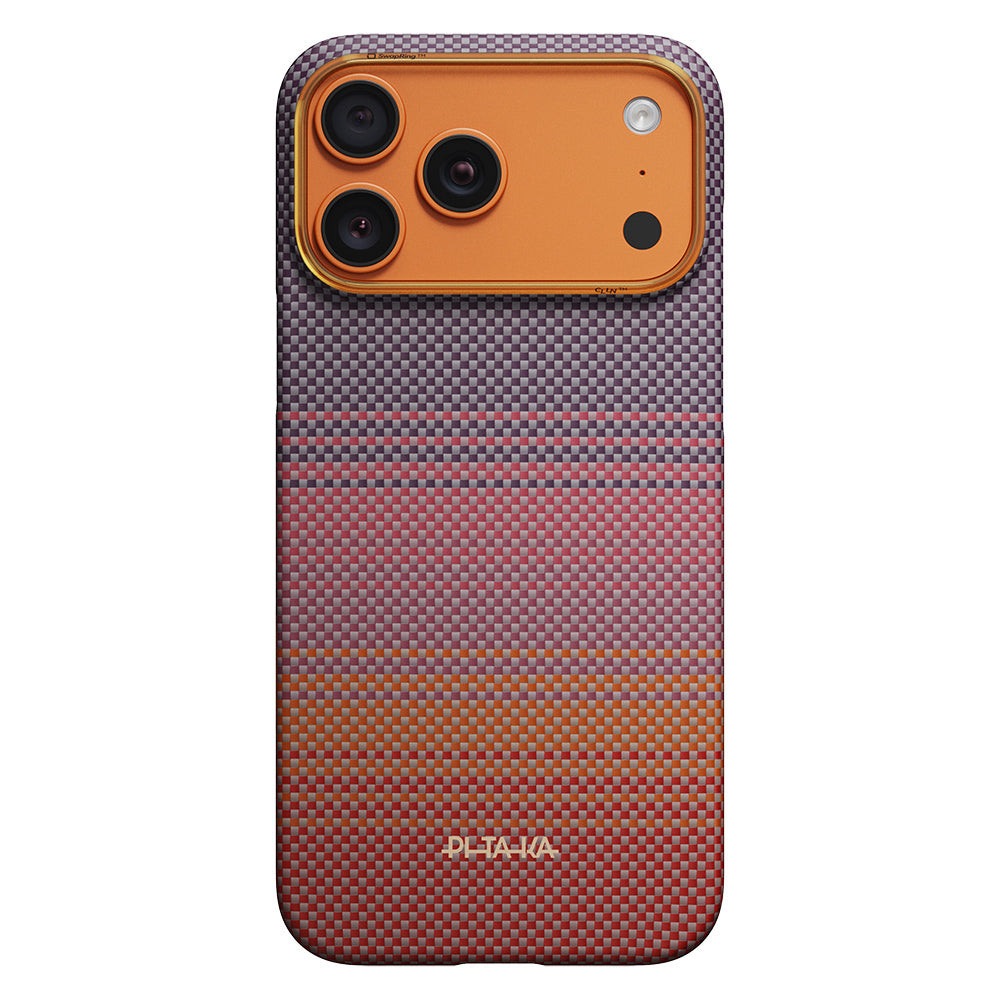 Apple iPhone 17 Pro Max Kılıf M-safe Şarj Özellikli Aramid Karbon Fiber Pitaka Sunset 2.0 California Dream Serisi Kapak