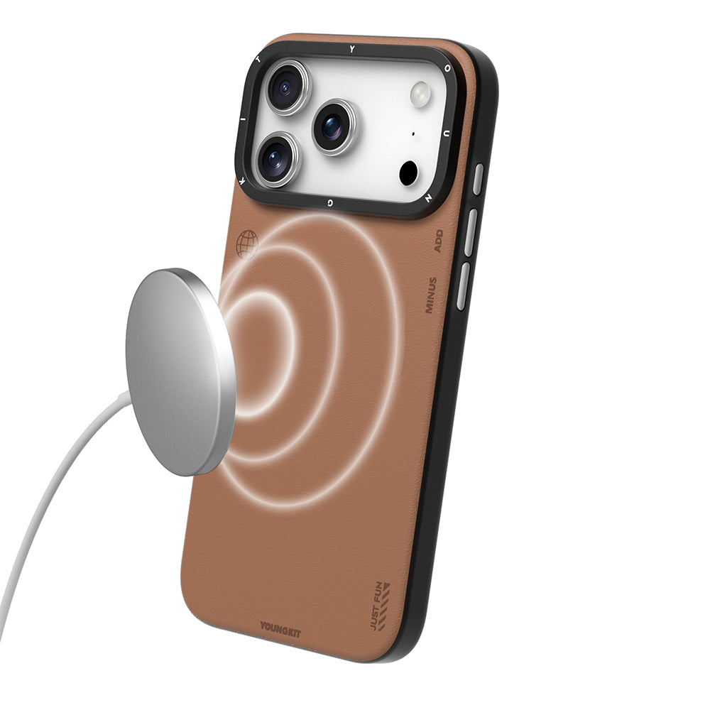 Apple iPhone 17 Pro Max Kılıf M-safe Şarj Özellikli Basit Mat Deri Desenli Youngkit Tech Fashion Serisi Kapak Gri