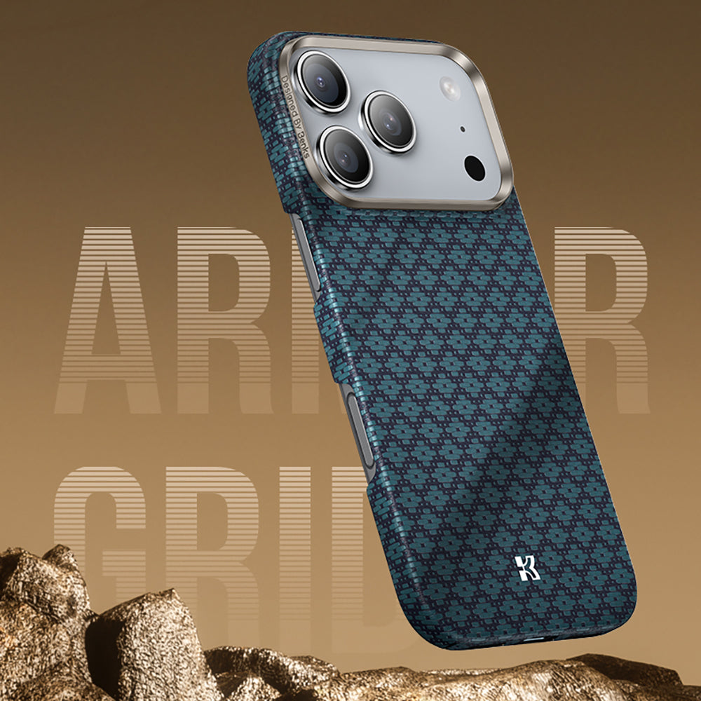 Apple iPhone 17 Pro Max Kılıf M-Safe Şarj Özellikli Benks ArmorAir ArmorGrid Serisi Kevlar Kapak Mavi