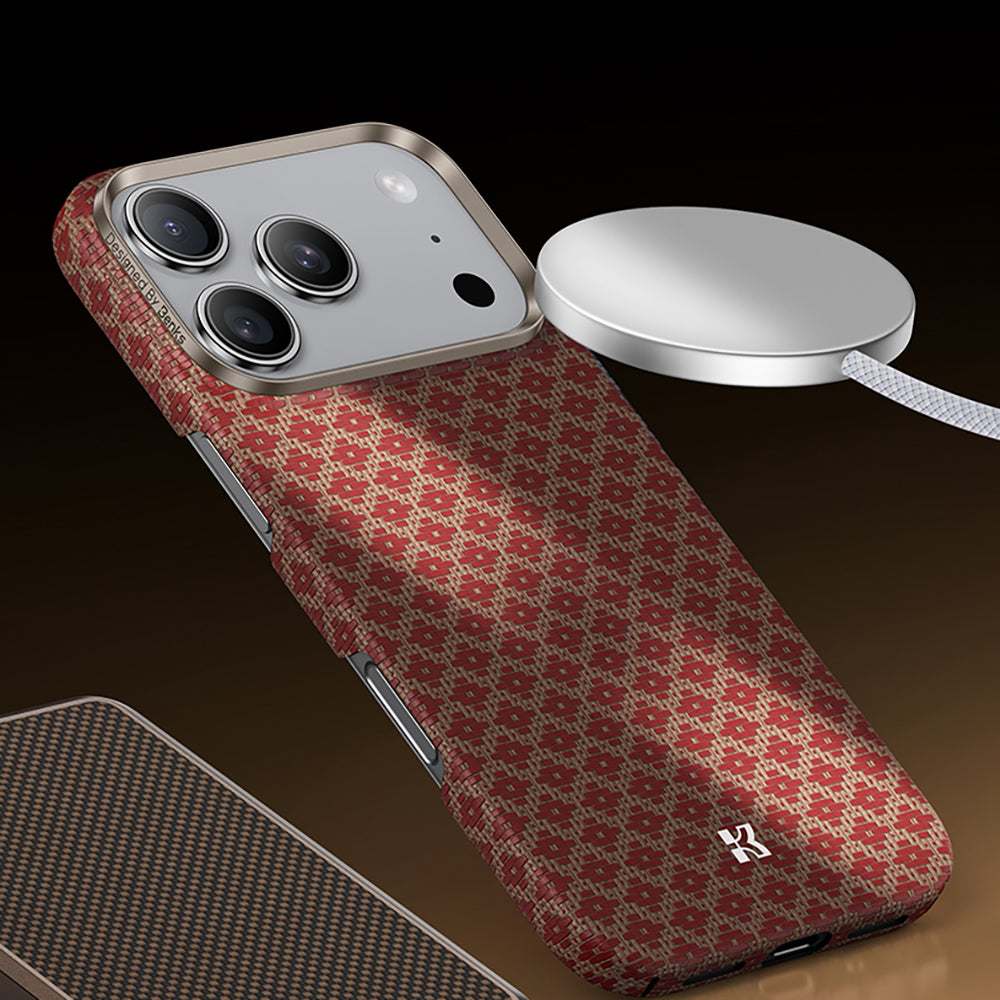 Apple iPhone 17 Pro Max Kılıf M-Safe Şarj Özellikli Benks ArmorAir ArmorGrid Serisi Kevlar Kapak Gold