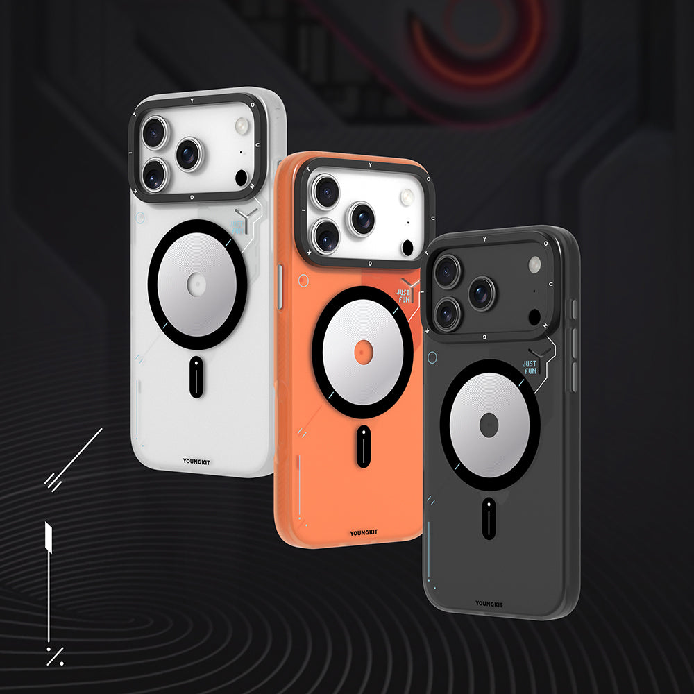 Apple iPhone 17 Pro Max Kılıf M-safe Şarj Özellikli Disk Desenli Youngkit Disc Battle Kapak Turuncu