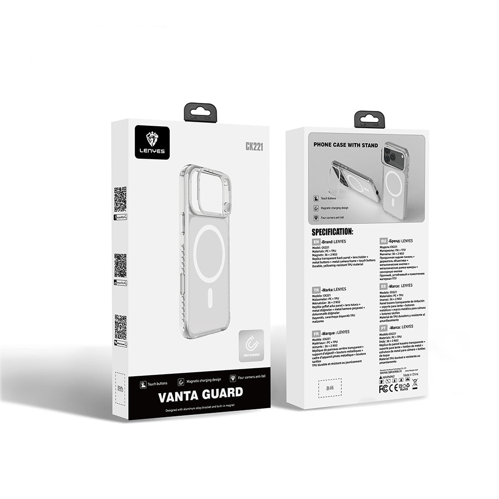 Apple iPhone 17 Pro Max Kılıf M-safe Şarj Özellikli Metal Kamera Çerçeveli Airbag Tasarımlı Lenyes CK221 Sert PC Kapak Turuncu