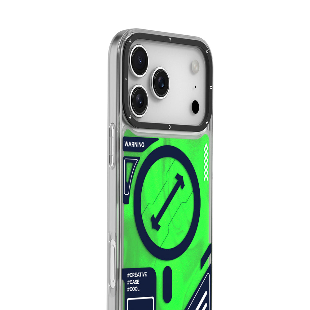 Apple iPhone 17 Pro Max Kılıf M-safe Şarj Özellikli Parlak Kumlu Sıvılı Tasarımlı Galaxy Fantasy Serisi Kapak Yeşil