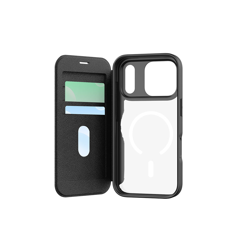 Apple iPhone 17 Pro Max Kılıf M-Safe Şarj Özellikli Raptic Air Folio Şeffaf Kartlıklı Kapaklı Kılıf