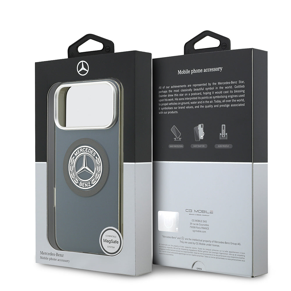 Apple iPhone 17 Pro Max Kılıf Mercedes Benz Orjinal Lisanslı M-safe Şarj Özellikli Çift Katmanlı PC Nostaljik Yıldız Dizayn Kapak Siyah