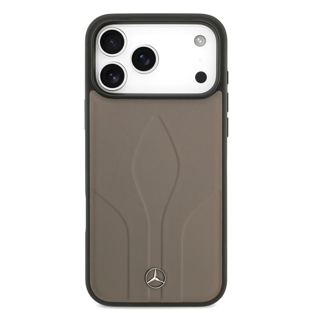 Apple iPhone 17 Pro Max Kılıf Mercedes Benz Orjinal Lisanslı M-safe Şarj Özellikli Dokulu Desenli Deri Kapak Kahverengi